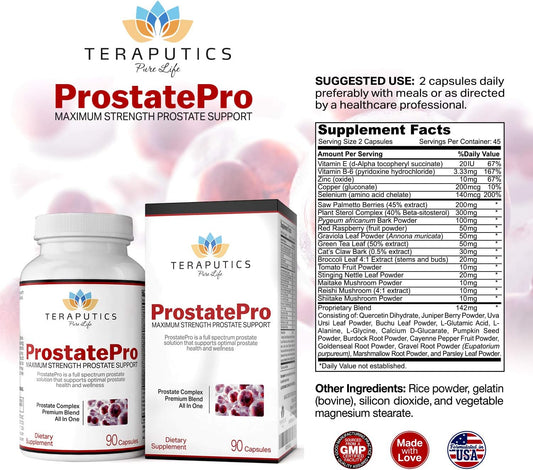 Prostatepro - 33 Herbs Saw Palmetto Prostate Health Supplements For Men | Reduce Urination | Hair Growth W/ Dht Blocker | Beta Sitosterol, Pygeum And Saw Palmetto For Men Prostate Support, 90 Capsules