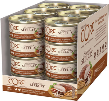 Wellness Core Signature Selects, Wet Cat Food, Cat Food Wet In Sauce, Grain Free Cat Food, High Meat Content, Shredded Boneless Chicken & Turkey, 24 X 79 G10630