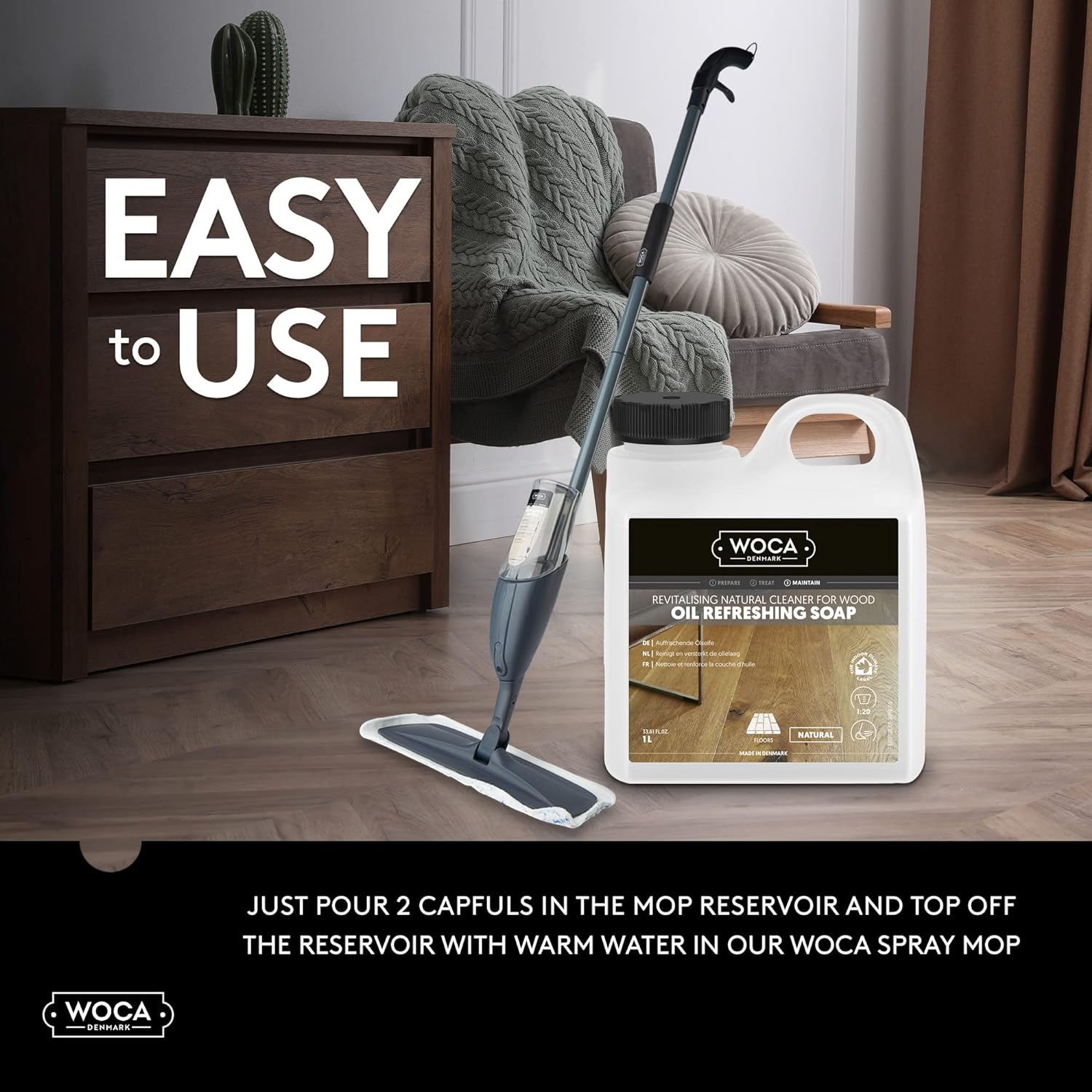 WOCA Denmark Oil Refreshing Soap White 1L, Concentrated Rejuvenator for Oiled or Waxed Wood. Food Contact Safe, Plant Based, made for floors and furniture. : Health & Household