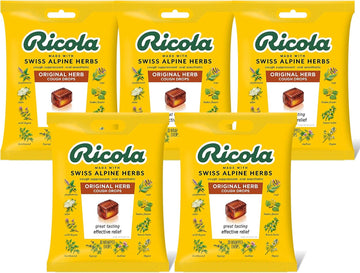 Ricola Original Herb Convenience Bundle | Herbal Cough Suppressant Throat Drops | Naturally Soothing Long-Lasting Relief - 10 Count (Pack Of 5) Bags