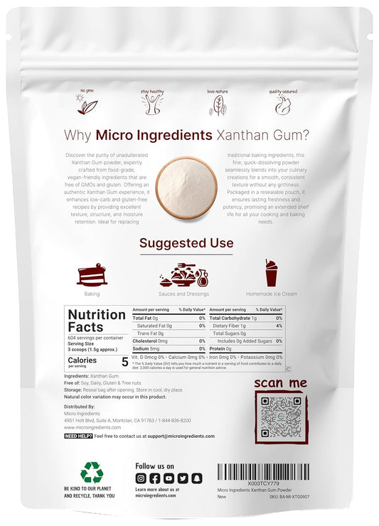 Xanthan Gum Powder, 2Lb (32Oz) | Premium Quality For Keto & Gluten-Free Baking | Unflavored Thickening Agent For Cooking & Baking | Non-Gmo, Vegan Friendly
