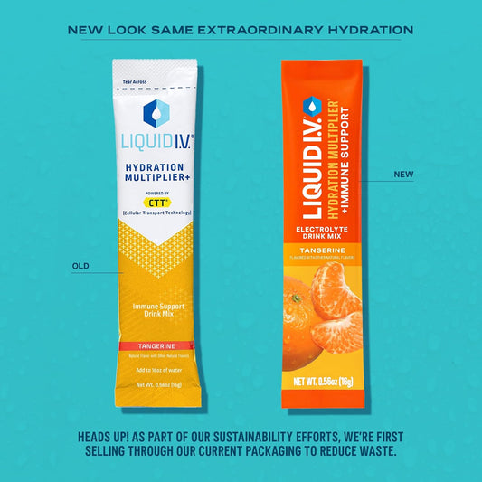 Liquid I.V.® Hydration Multiplier +Immune Support - Tangerine | Electrolyte Powder Drink Mix | 3 Pack (42 Servings)