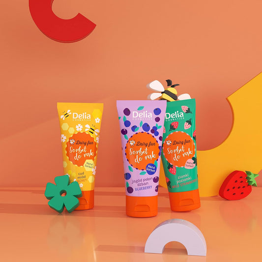Delia Cosmetics - Dairy Fun - Sorbet For Hands - Wild Strawberry - Moisturizes, Nourishes, Firms, Regenerates - Intense Fragrance - Smooth Skin - Natural Extracts – Hand Cream - 50G