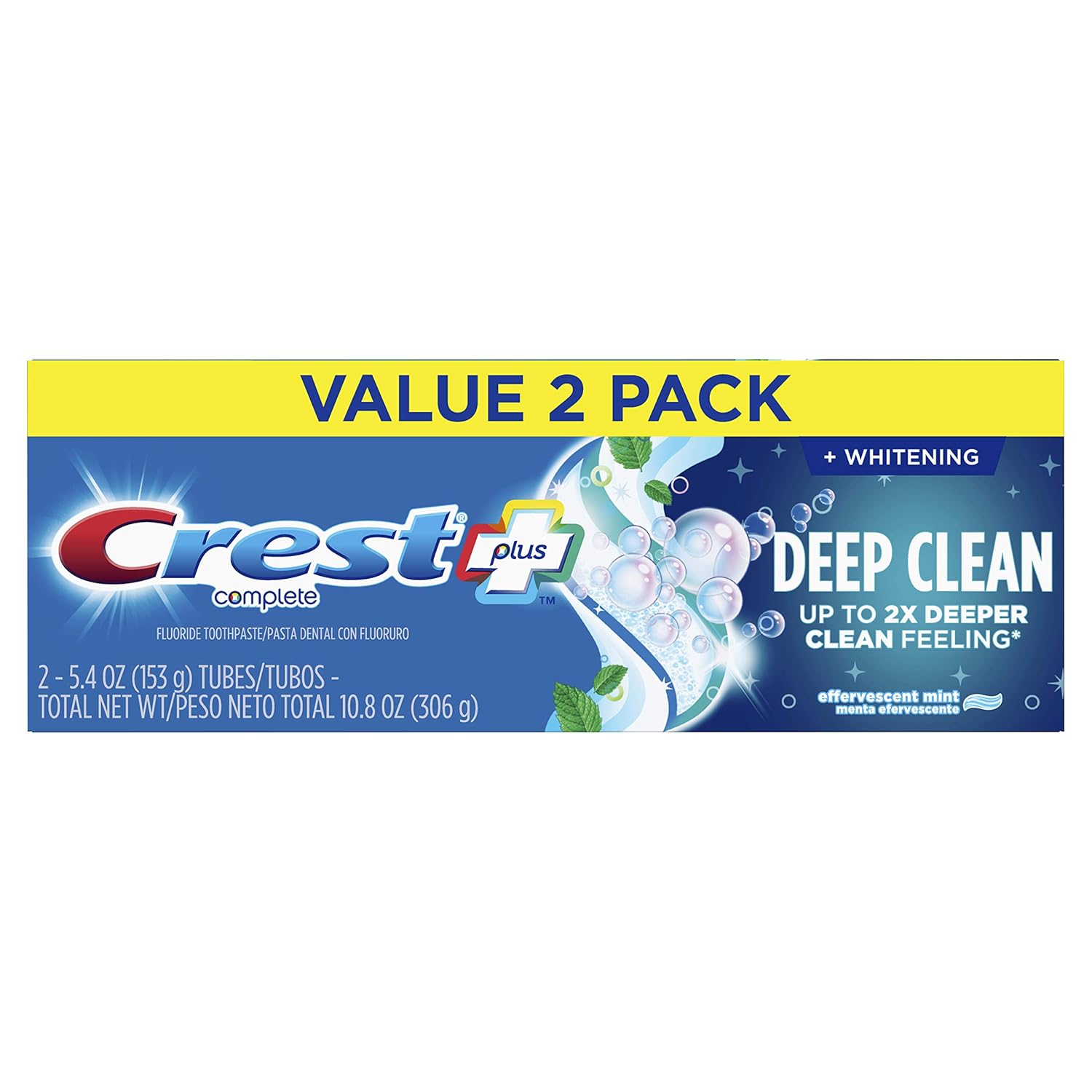 Crest Plus Deep Clean Complete Whitening Toothpaste, Effervescent Mint, 5.4 Ounce : Health & Household