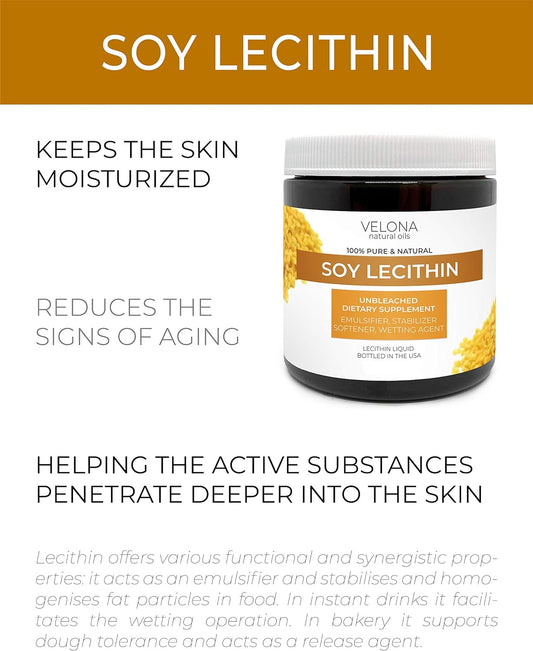 Velona Pure Liquid Soy Lecithin 32 Oz | Food Grade | Unbleached| Emulsifier, Stabilizer, Softener, Smoother, Wetting Agent | Use Today - Enjoy Results