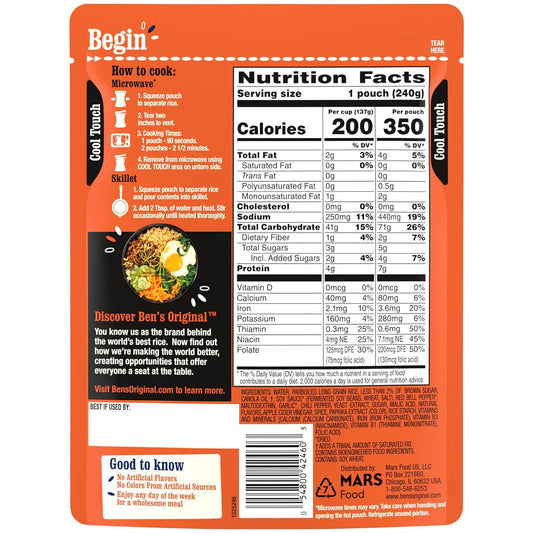 Ben'S Original Ready Rice Korean Bbq Flavored Rice, Easy Dinner Side, 8.5 Oz Pouch (Pack Of 12)