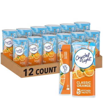 Crystal Light Classic Orange Naturally Flavored Powdered Drink Mix, 60 Ct Pack, 12 Canisters Of 5 Pitcher Packets 5 Count (Pack Of 12)