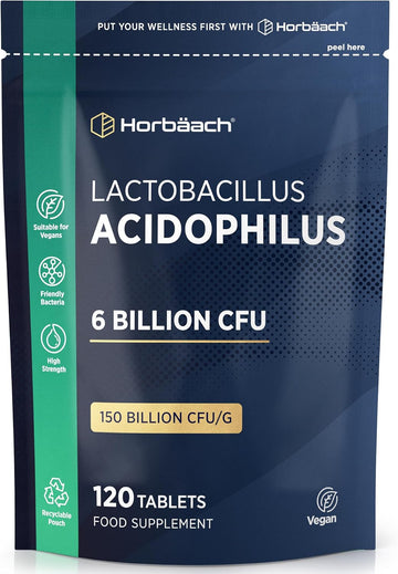 Lactobacillus Acidophilus 6 Billion Cfu | Pro-Bio For Digestive & Gut Health | 120 Vegan Tablets | High Strength Bio Cultures For Men & Women | By Horbaach