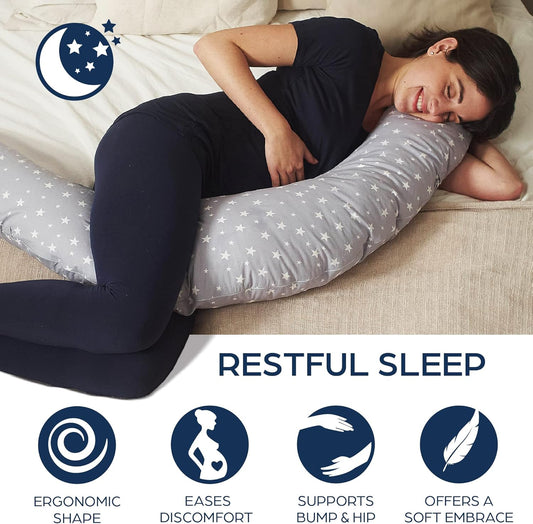 Niimo Xxl Pregnancy Pillow & Nursing Pillow - 2-In-1 Design With A 100% Cotton Cover, Machine-Washable, White Dots (200 X 70 Cm)