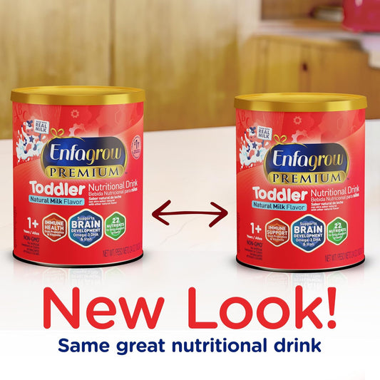 Enfagrow Premium Toddler Nutritional Drink, Made With Real Milk, Brain-Building Omega-3 Dha, Nutrients And Prebiotics For Growth & Immune Support, Non-Gmo, Toddler Milk Powder, 24 Oz Can, 4 Count