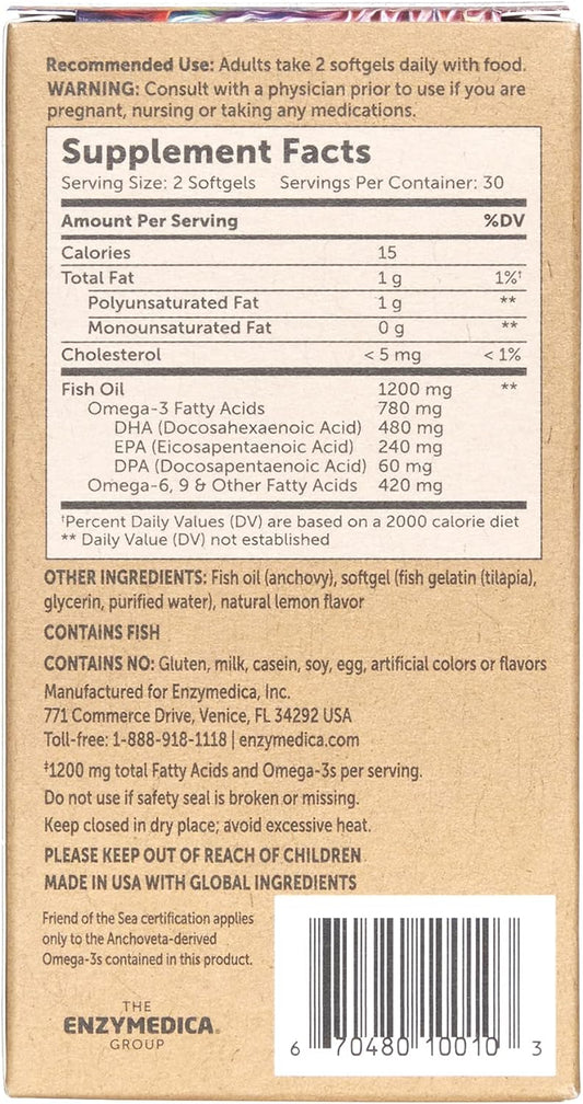 Aqua Biome by Enzymedica, Classic Strength Omega 3 Fish Oil, 60 Softgels