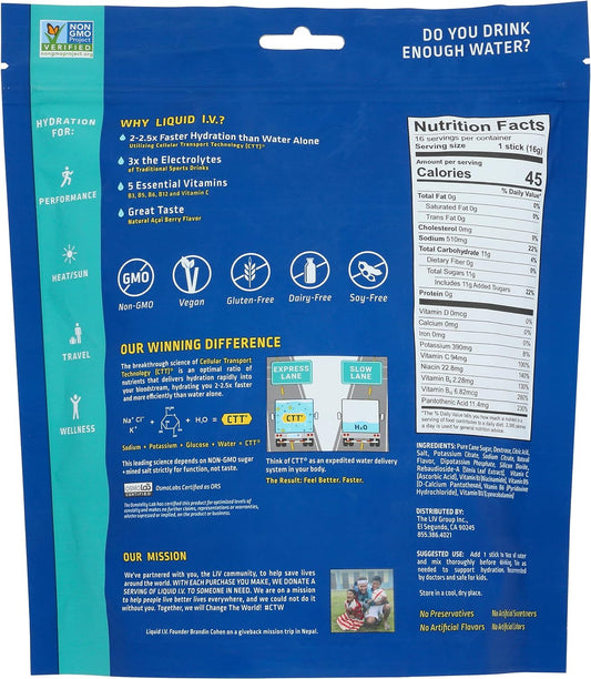 Liquid Iv Acai Berry Hydration Drink Mix 16 Count, 16 Gr