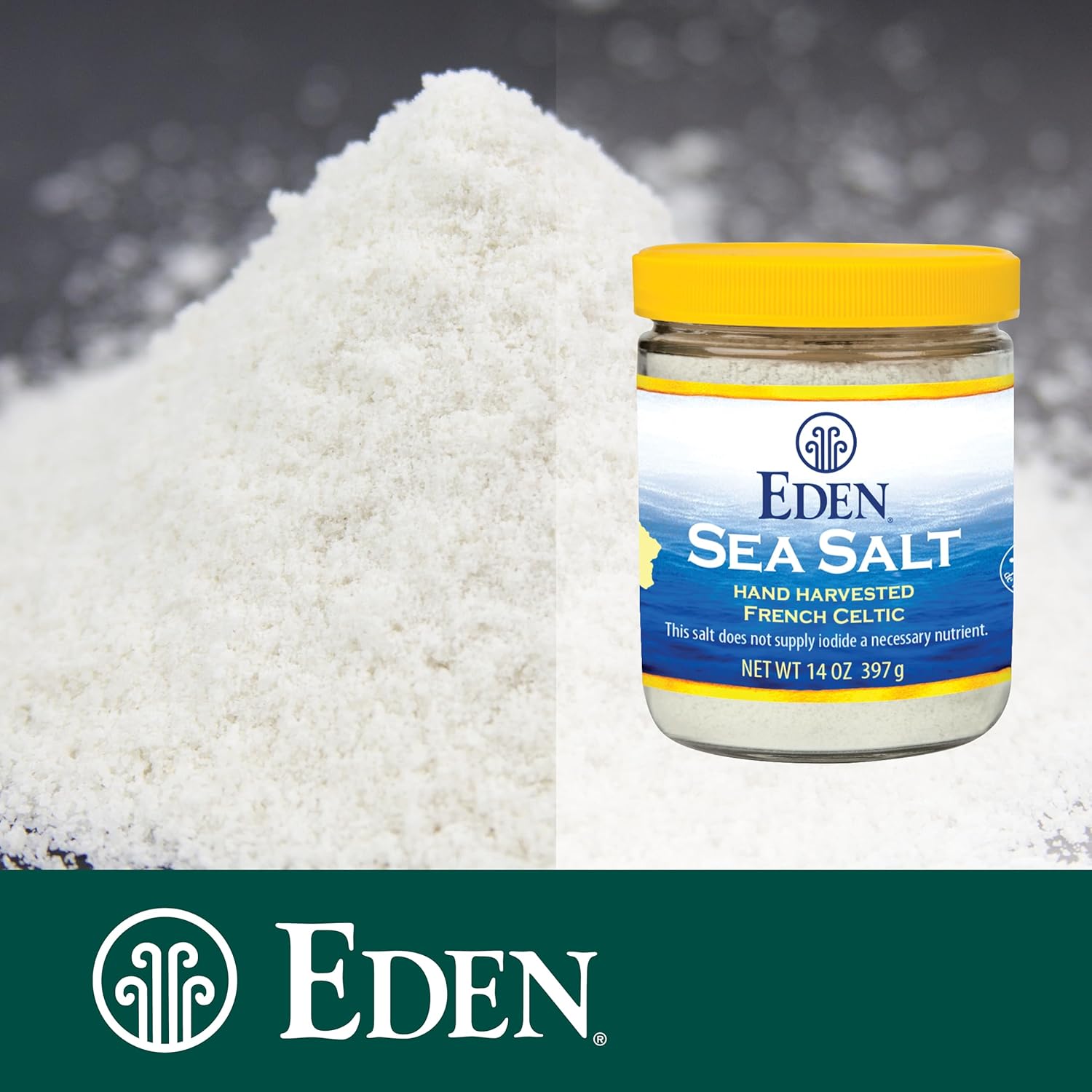 Eden Sea Salt, Hand Harvested French Celtic, Stone Ground (Fine), 82 Trace Minerals, Unrefined, Glass Jar, 14 Oz : Grocery & Gourmet Food