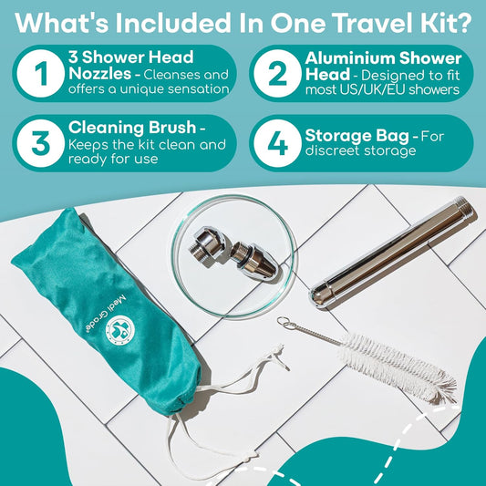 Medi Grade Shower Douche Kit For Men And Women - Comprehensive Aluminium Shower Enema Kit For Adults With 3 Shower Douche Nozzle Attachments, Cleaning Brush And Storage Bag - Anal Douche Shower Head