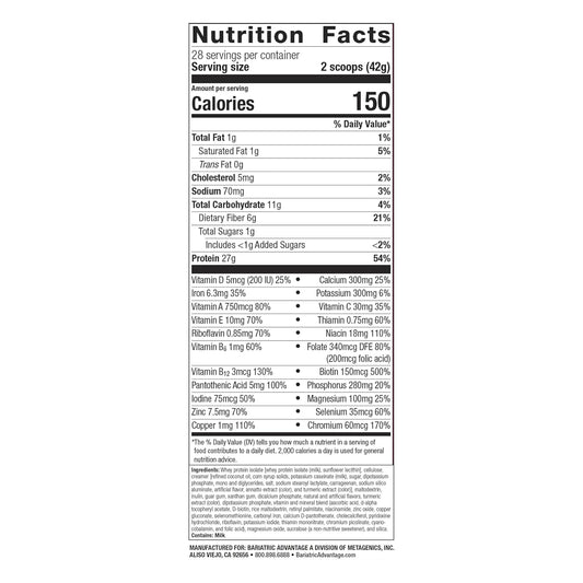 Bariatric Advantage High Protein Meal Replacement Drink Mix, Protein Powder Whey Isolate For Gastric Bypass And Sleeve Gastrectomy Patients, 27G Protein, Lactose Free - Banana - 28 Servings