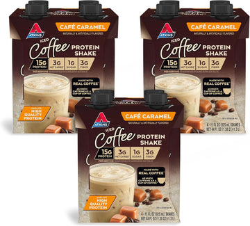 Atkins Café Caramel Iced Coffee Flavored Protein Shake, High Protein Shake, Low Glycemic, Low Carb And Low Sugar, Keto Friendly, Gluten Free, 12 Count