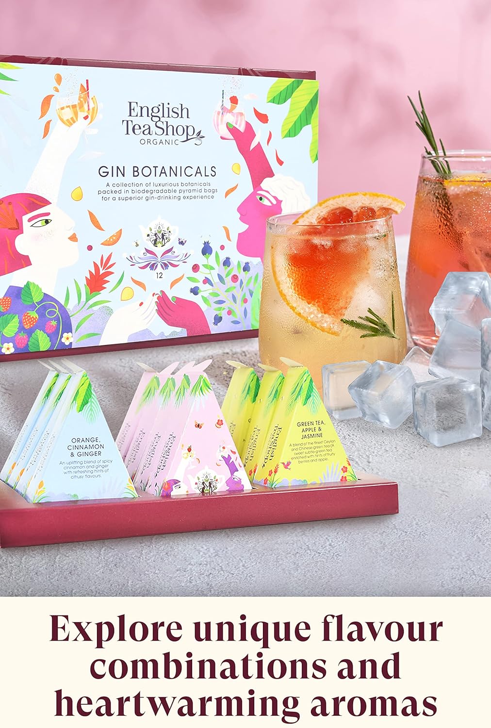 English Tea Shop Organic Gin Botanicals - 12 Pyramid Tea Bags Gift pack with 3 different Natural Botanical Blends : Amazon.co.uk: Grocery
