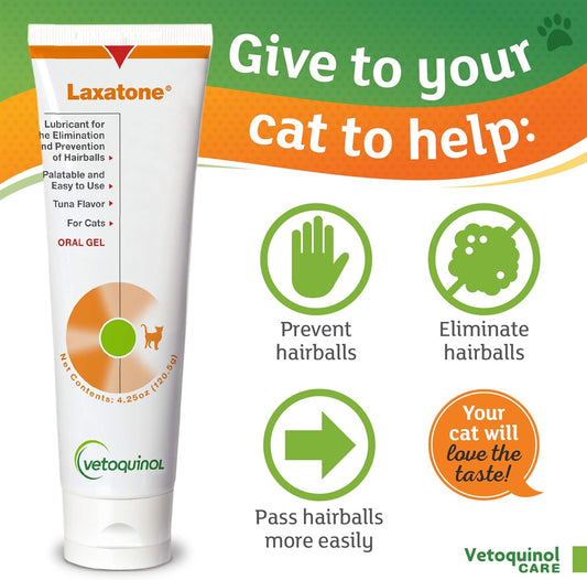 Vetoquinol Laxatone: Oral Hairball Lubricant Gel For Cats – Tuna-Flavored, 4.25Oz