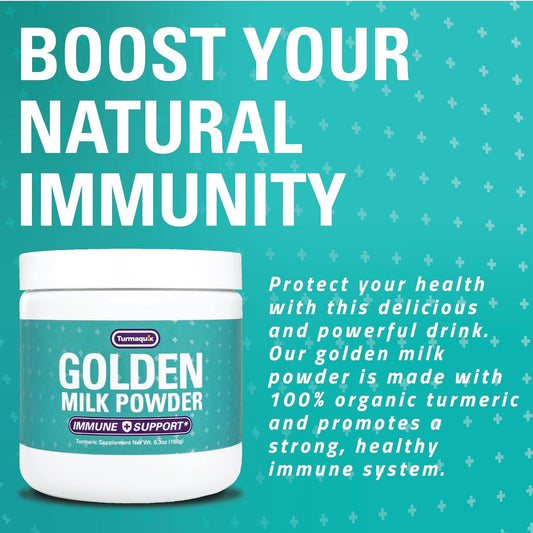 Turmaquik Organic Golden Milk Turmeric Powder, Immune Support + Superfood Blend Of Ginger, Black Pepper, Curcumin, Cinnamon, Cardamom + Vitamins C, D, B6, B12, Zinc - Immunity Boost