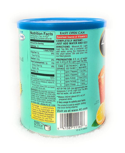 4C Light Powdered Drink Mix Cannisters, Light Decaffeinated Iced Tea, 22 Quarts, Family Sized Cannister, Low Calorie, Thirst Quenching Flavors (Light Decaf Iced Tea, 13.9 Ounce (Pack Of 1))