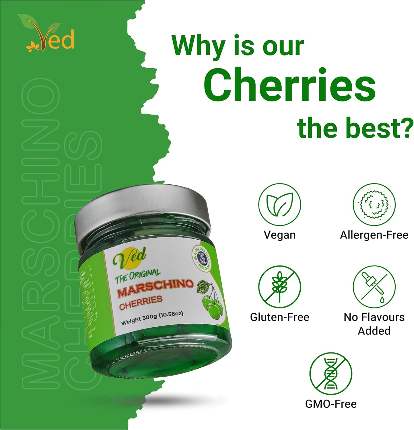 Ved Gourmet Original Green Maraschino Cherries - Italian Cherry for Old-Fashioned Cocktails - Vegan Cocktail, Bourbon Cherries in Natural Syrup for Cocktail Garnish, (600 G(Pack of 2)) : Amazon.co.uk: Grocery