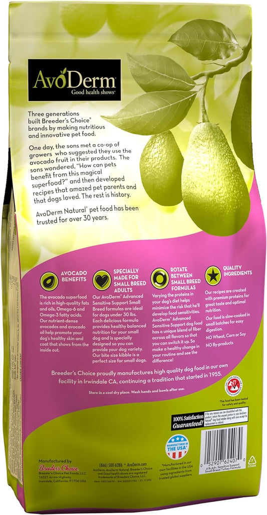 Avoderm Natural Advanced Sensitive Support Small Breed Turkey Formula Dry Dog Food 4 Lb