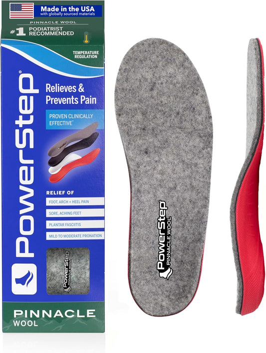 Powerstep Pinnacle Wool Orthotic Insoles, Arch Support, Temperature Control Insoles, Plantar Fasciitis Pain Relief, Mild Pronation For Men And Women, Unisex, Made In The Usa : Health & Household
