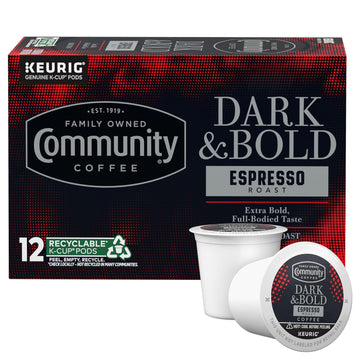 Community Coffee Dark & Bold Espresso Roast 12 Count Coffee Pods, Extra Dark Roast Compatible With Keurig 2.0 K-Cup Brewers, 12 Count (Pack Of 1)