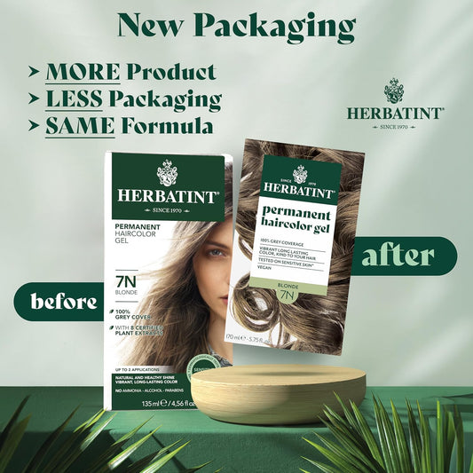 Herbatint Permanent Hair Dye For Women - 7N Blonde - For Up To 100% Gray Coverage Of Resistant Gray Hair - Ammonia-Free, Alcohol-Free & Vegan - Salon Influenced Hair Color 5.75 Fl Oz
