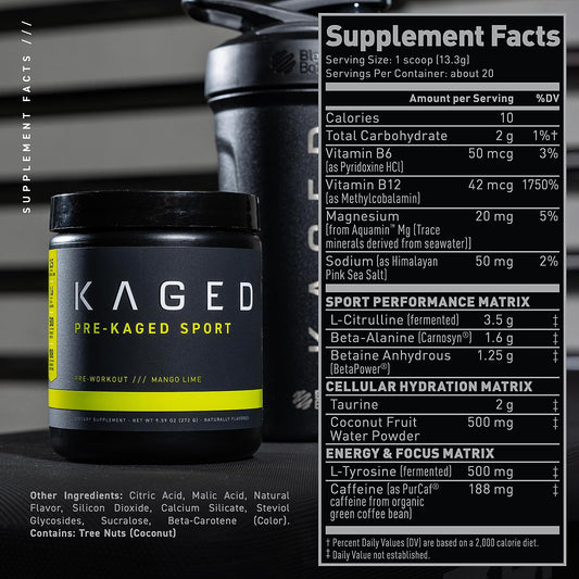 Kaged Athletic Sport Pre Workout Powder | Mango Lime | Energy Suppleme