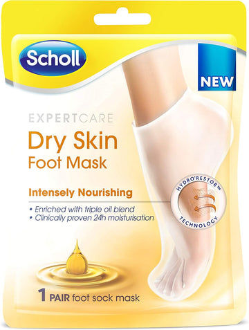 Scholl Expertcare Dry Skin Foot Mask - Intensely Nourishing, Triple Oil Foot Mask With Urea And 3 Oils (Avocado, Argan, Jojoba) For Up To 24-Hour Moisture, 1 Size, 1 Pair