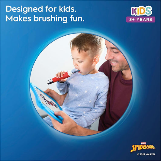 Oral-B Kids Electric Toothbrush, 1 Toothbrush Head, X4 Spiderman Stickers, 2 Modes With Kid-Friendly Sensitive Mode, For Ages 3+, 2 Pin Uk Plug, Red