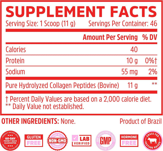 Zhou Collagen Peptides Hydrolyzed Protein Powder ā Grass Fed, Pasture Raised, Unflavored, Hormone-Free, Non-Gmo,18 Ounce
