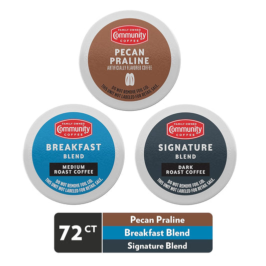 Community Coffee Variety Pack 72 Count Coffee Pods, Medium, Dark Roast And Flavored, Compatible With Keurig 2.0 K-Cup Brewers, 24 Count (Pack Of 3)