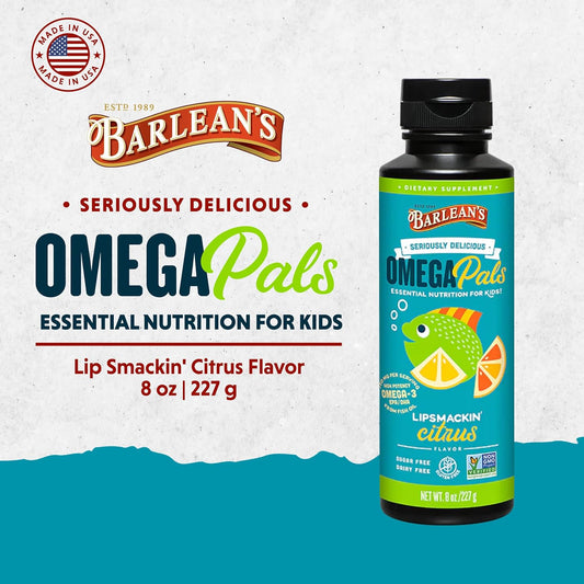 Barlean'S Omega 3 Fish Oil Liquid Supplement For Kids, Chirpin' Slurpin' Lemonade, 540 Mg Of Epa And Dha Fatty Acid, 8 Oz