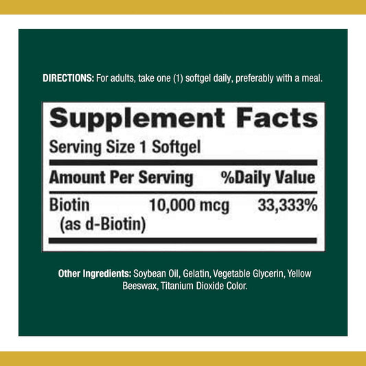 Nature'S Bounty Biotin 10,000 Mcg, Rapid Release Softgels 120 Ea (Pack Of 10)