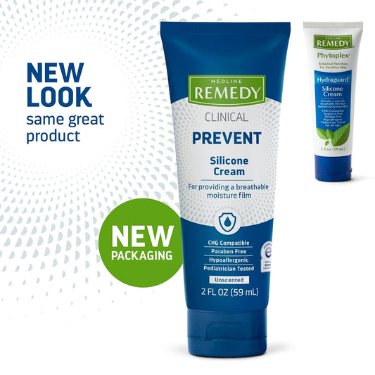 Medline Remedy Clinical Silicone Cream (2 Oz), Unscented, Chapped, Sensitive Skin, Breathable, Incontinence Care, Soothing, Breathable Film, Moisturizing, Nourishing