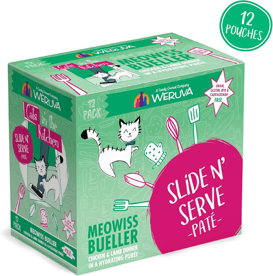 Weruva Cats In The Kitchen Slide N' Serve Grain-Free Natural Wet Pate Cat Food Pouches, Meowiss Bueller, 3Oz Pouch (Pack Of 12)