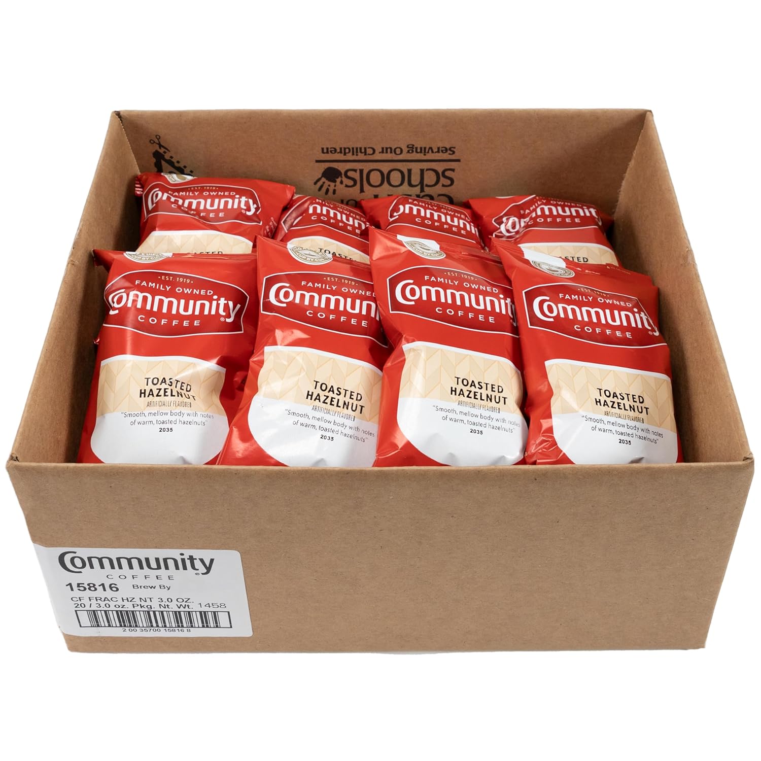 Community Coffee Toasted Hazelnut Flavored, Medium Roast Pre-Measured Coffee Packs, 3.0 Ounce Bag (Box Of 20)