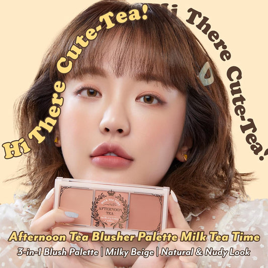 I'M Meme Palette - Afternoon Tea Blusher | Milk Tea Time, Blush For Cheek, Natural & Neutral, Buildable & Blendable, 3 Shades Palette, Matte Powder Blush For Face & Cheeks, Valentine Day Gift, 0.42 Oz