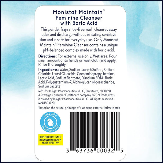 Monistat Boric Acid Feminine Cleanser, Fragrance Free Feminine Wash, 10 Fl Oz, 1 Pack