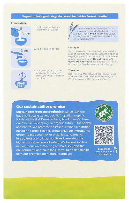 Holle Organic Wholegrain Four Grain Cereal, 8 Oz