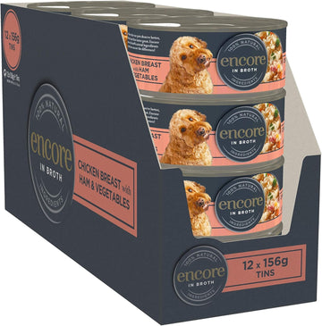 Encore 100% Natural Wet Dog Food, Chicken Breast With Ham And Vegetables In 156G Tin (Pack Of 12)Enc5004