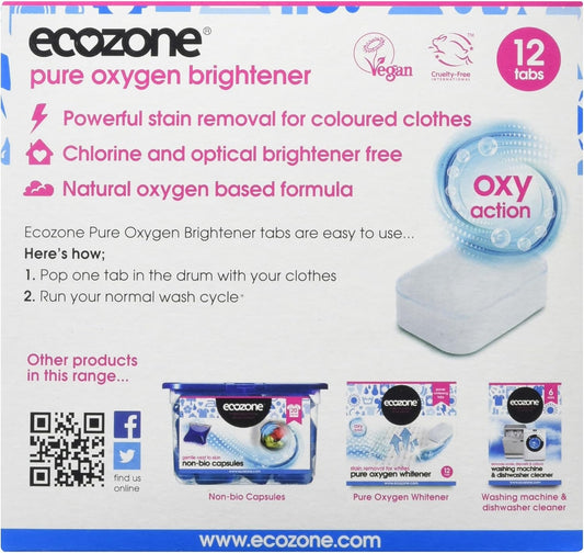 Ecozone Pure Oxygen Stain Removal And Brightener For Colours, Chlorine Free, 12 Tablets
