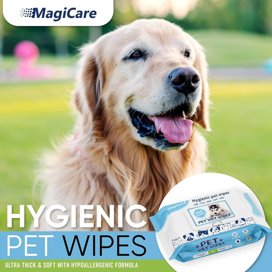 Magicare Pet Wipes – 100 Pcs Dog Wipes – 8X8 Inch Unscented Dog Paw Cleaner Wipes For Body, Ears, Face, And Skin – Ultra Thick And Soft With Hypoallergenic Formula – Ideal Pet Wipes For Dogs & Cats