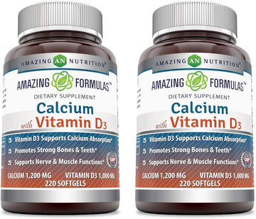 Amazing Formulas Calcium With Vitamin D3 - Calcium 1200 Mg, Vitamin D3 1000 Mg Softgels (Non-Gmo, Gluten Free) Aids In Better Calcium Absorption * Supports Bone Health * (220 Count (Pack Of 2))