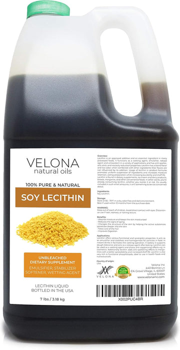 Velona Liquid Soy Lecithin 7 Lb | Food Grade | Unbleached| Emulsifier, Stabilizer, Softener, Smoother, Wetting Agent | Use Today - Enjoy Results