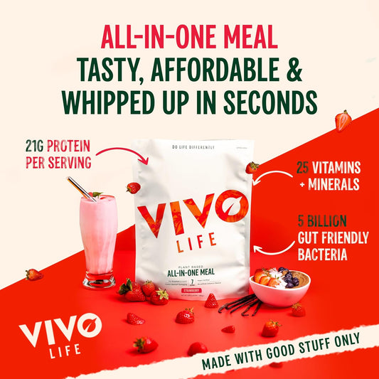 Vivo Life - Whole, Vegan Meal Replacement Shake With Proteins, Vitamins & Minerals, Gut Friendly Bacteria & Electrolytes - 35.2 Oz, 25 Servings (Vanilla)