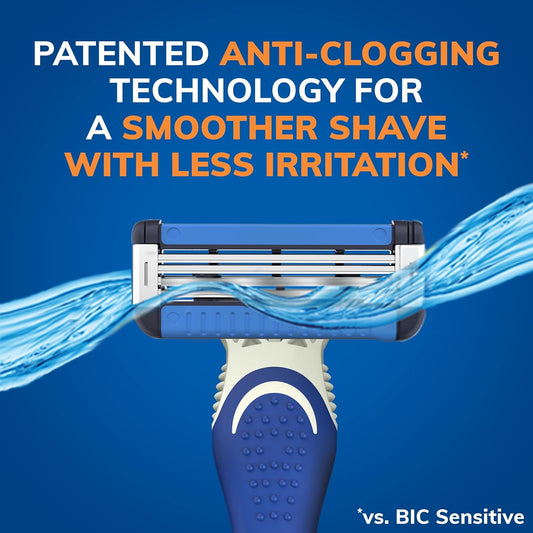 BIC EasyRinse Anti-Clogging Men's Disposable Razors for a Smoother Shave With Less Irritation*, Easy Rinse Shaving Razors With 4 Blades, 6 Count