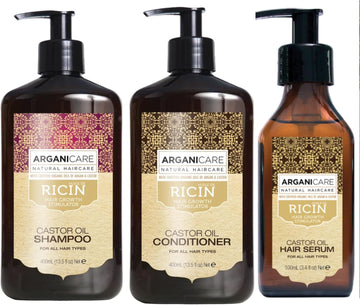 Arganicare | Shampoo 400 Ml + Conditioner 400 Ml + Castor Serum 100 Ml | Growth Accelerator | Soothes The Scalp | Nourishes And Strengthens The Scalp | Strong And Shiny Hair